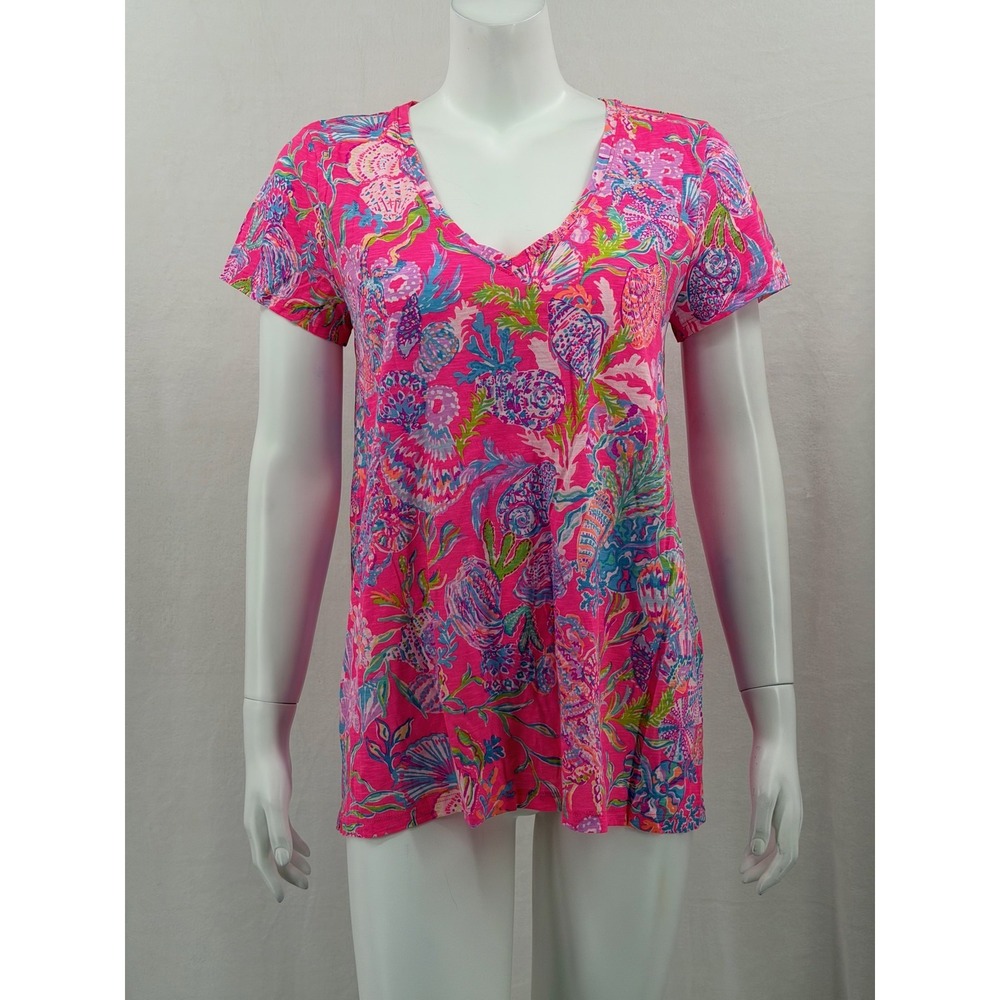 Lilly Pulitzer Top Womens Medium Pink Etta V-Neck Shell Me Something Good Resort